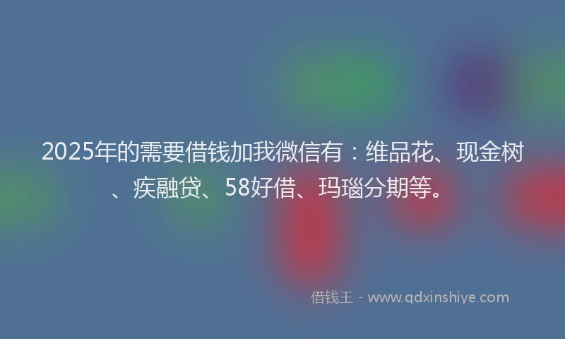 2025年的需要借钱加我微信有：维品花、现金树、疾融贷、58好借、玛瑙分期等。