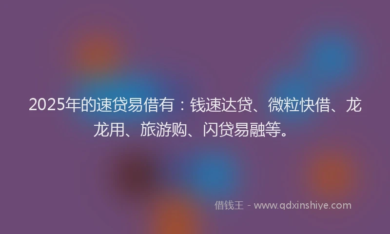 2025年的速贷易借有：钱速达贷、微粒快借、龙龙用、旅游购、闪贷易融等。