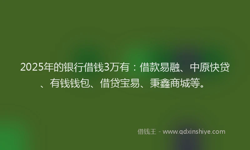 2025年的银行借钱3万有：借款易融、中原快贷、有钱钱包、借贷宝易、秉鑫商城等。