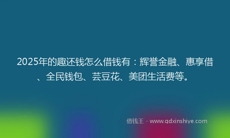 2025年的趣还钱怎么借钱有：辉誉金融、惠享借、全民钱包、芸豆花、美团生活费等。