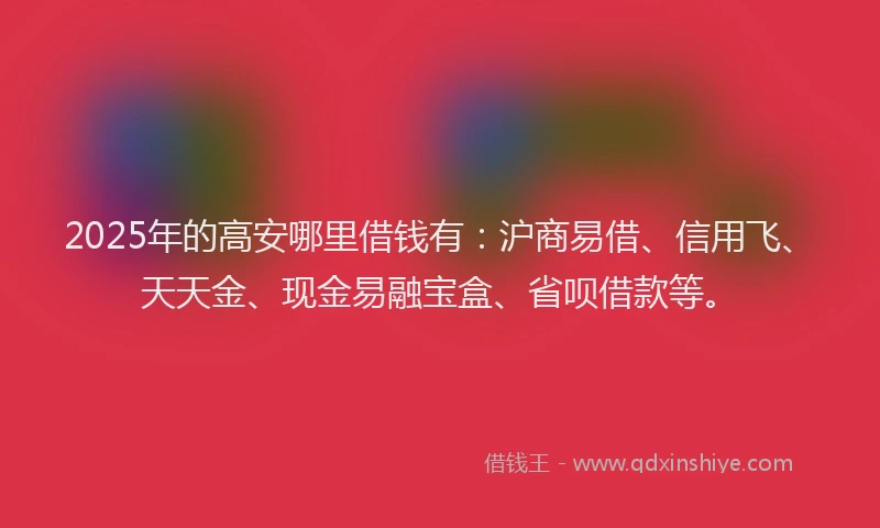 2025年的高安哪里借钱有：沪商易借、信用飞、天天金、现金易融宝盒、省呗借款等。