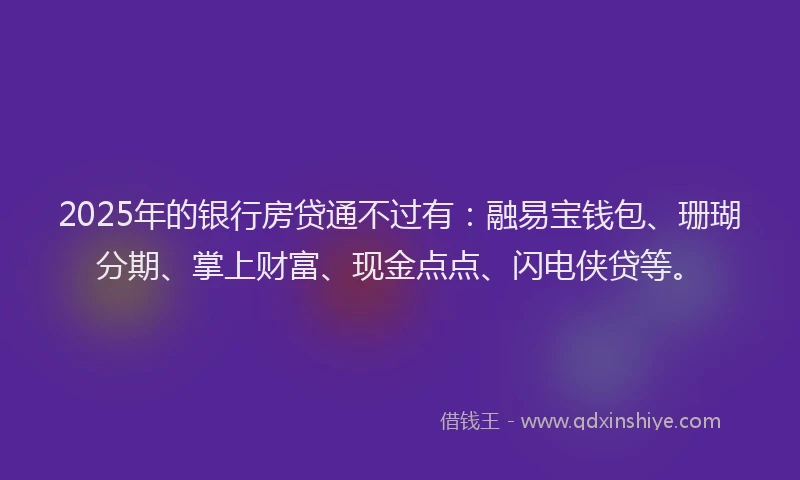 2025年的银行房贷通不过有：融易宝钱包、珊瑚分期、掌上财富、现金点点、闪电侠贷等。