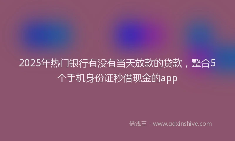 2025年热门银行有没有当天放款的贷款，整合5个手机身份证秒借现金的app