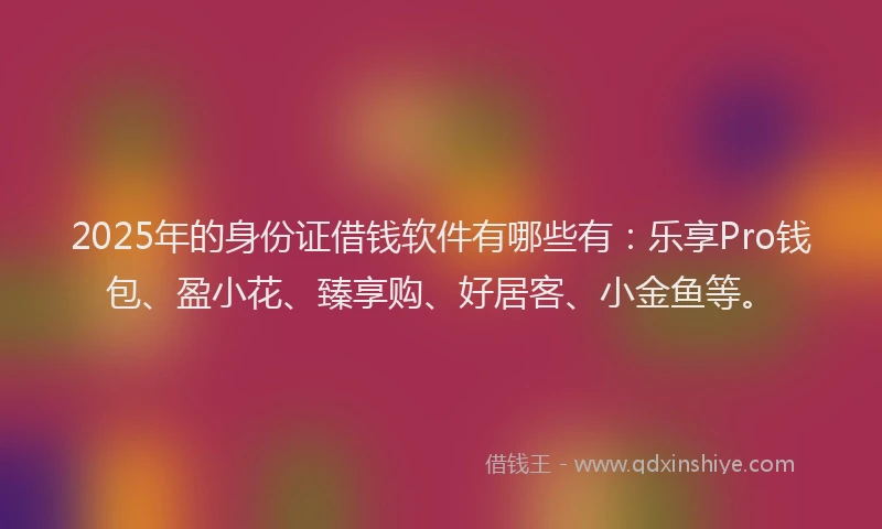 2025年的身份证借钱软件有哪些有：乐享Pro钱包、盈小花、臻享购、好居客、小金鱼等。