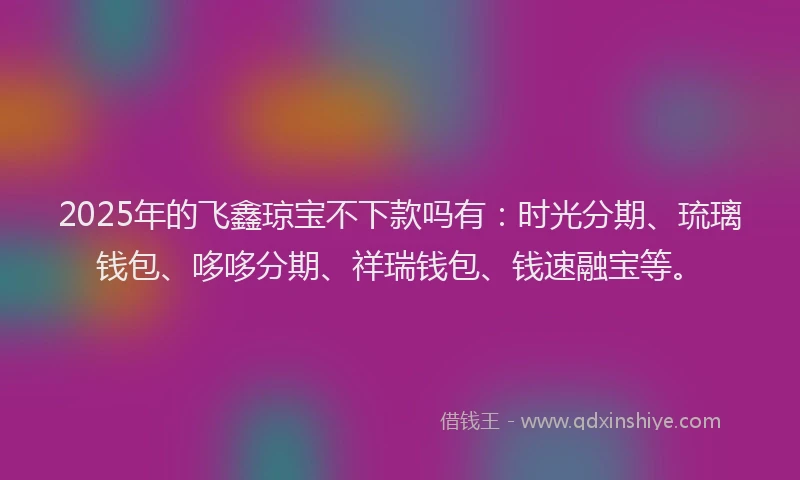 2025年的飞鑫琼宝不下款吗有：时光分期、琉璃钱包、哆哆分期、祥瑞钱包、钱速融宝等。