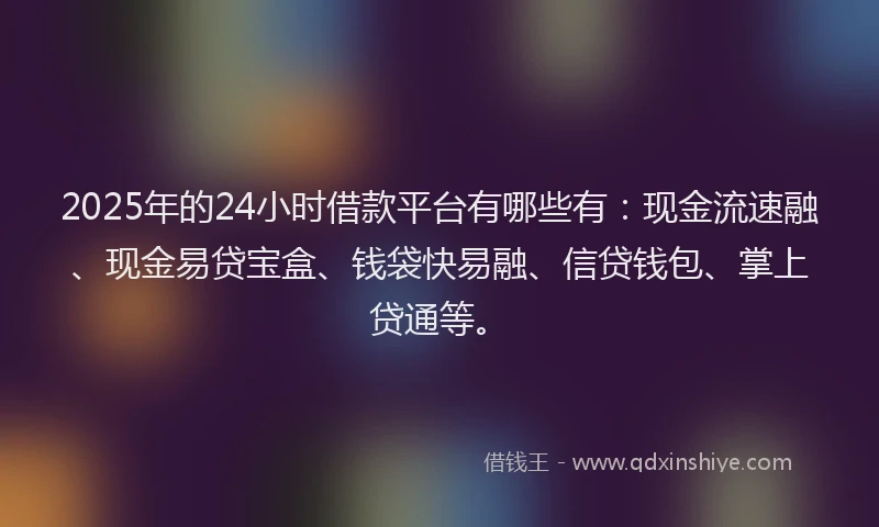 2025年的24小时借款平台有哪些有：现金流速融、现金易贷宝盒、钱袋快易融、信贷钱包、掌上贷通等。