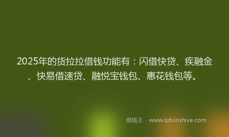 2025年的货拉拉借钱功能有：闪借快贷、疾融金、快易借速贷、融悦宝钱包、惠花钱包等。