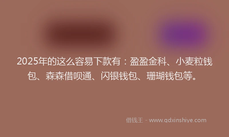 2025年的这么容易下款有：盈盈金科、小麦粒钱包、森森借呗通、闪银钱包、珊瑚钱包等。
