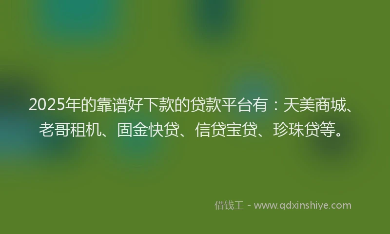 2025年的靠谱好下款的贷款平台有：天美商城、老哥租机、固金快贷、信贷宝贷、珍珠贷等。