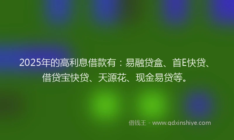 2025年的高利息借款有：易融贷盒、首E快贷、借贷宝快贷、天源花、现金易贷等。