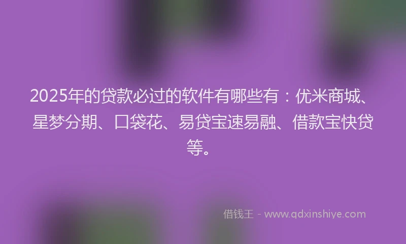 2025年的贷款必过的软件有哪些有：优米商城、星梦分期、口袋花、易贷宝速易融、借款宝快贷等。