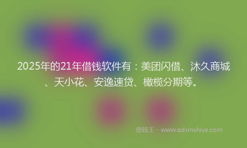2025年的21年借钱软件有：美团闪借、沐久商城、天小花、安逸速贷、橄榄分期等。