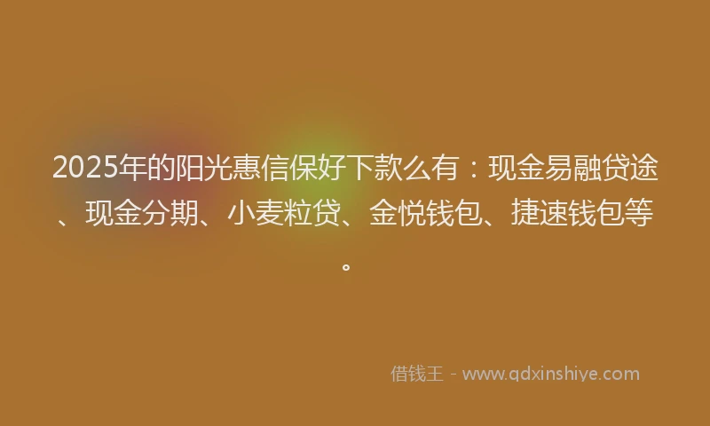2025年的阳光惠信保好下款么有：现金易融贷途、现金分期、小麦粒贷、金悦钱包、捷速钱包等。
