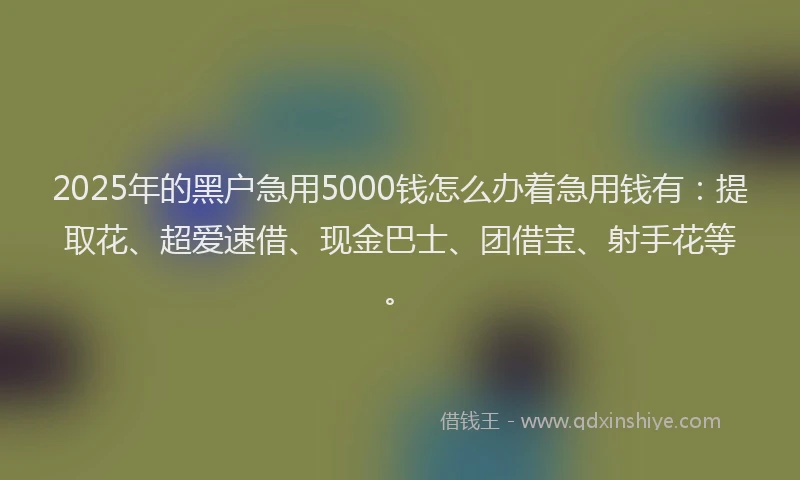 2025年的黑户急用5000钱怎么办着急用钱有：提取花、超爱速借、现金巴士、团借宝、射手花等。