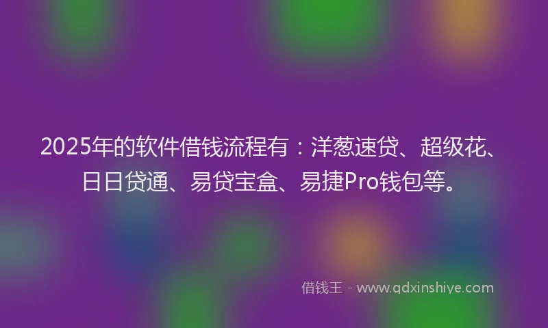 2025年的软件借钱流程有：洋葱速贷、超级花、日日贷通、易贷宝盒、易捷Pro钱包等。