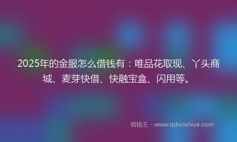 2025年的金服怎么借钱有：唯品花取现、丫头商城、麦芽快借、快融宝盒、闪用等。