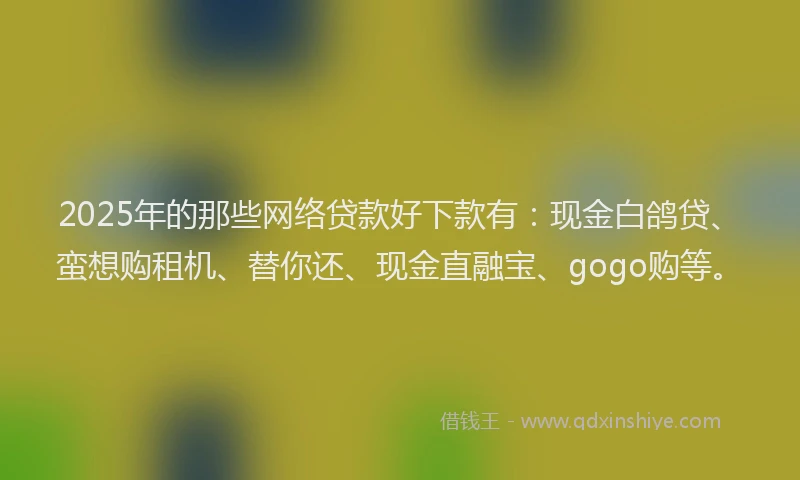 2025年的那些网络贷款好下款有：现金白鸽贷、蛮想购租机、替你还、现金直融宝、gogo购等。