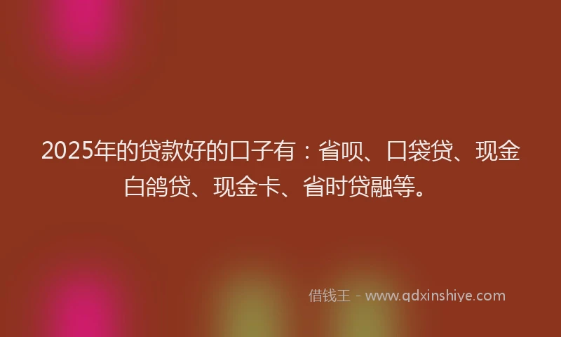 2025年的贷款好的口子有：省呗、口袋贷、现金白鸽贷、现金卡、省时贷融等。