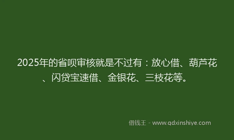 2025年的省呗审核就是不过有：放心借、葫芦花、闪贷宝速借、金银花、三枝花等。