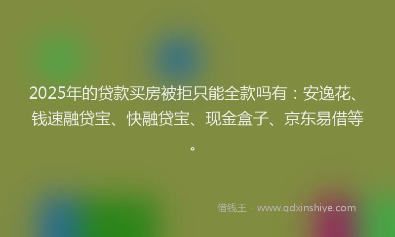 2025年的贷款买房被拒只能全款吗有：安逸花、钱速融贷宝、快融贷宝、现金盒子、京东易借等。