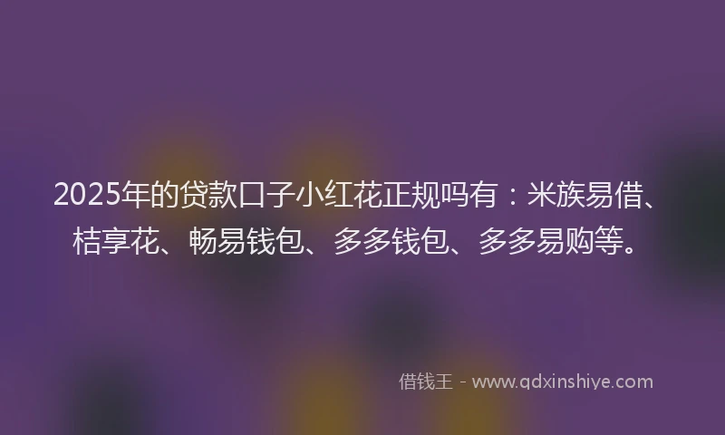 2025年的贷款口子小红花正规吗有：米族易借、桔享花、畅易钱包、多多钱包、多多易购等。