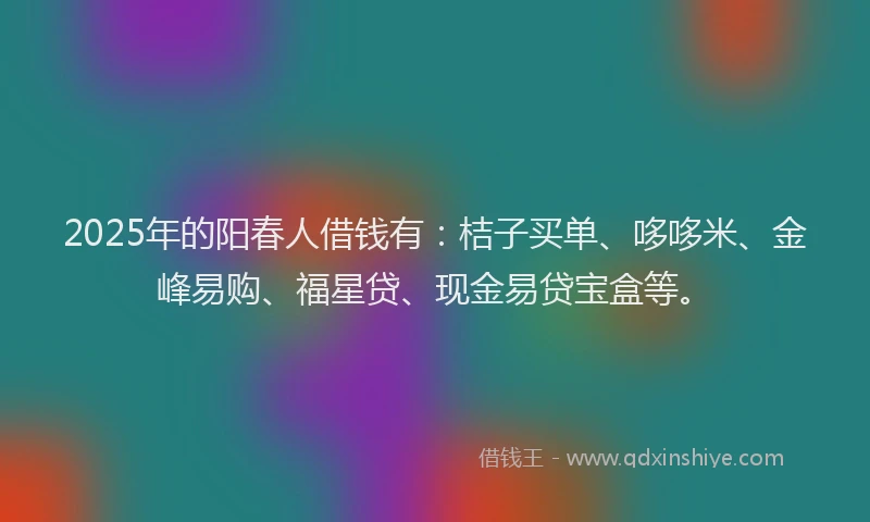 2025年的阳春人借钱有：桔子买单、哆哆米、金峰易购、福星贷、现金易贷宝盒等。