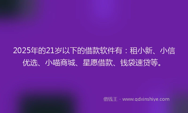 2025年的21岁以下的借款软件有：租小新、小信优选、小喵商城、星愿借款、钱袋速贷等。