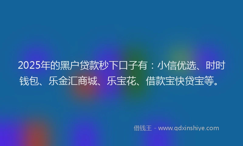 2025年的黑户贷款秒下口子有：小信优选、时时钱包、乐金汇商城、乐宝花、借款宝快贷宝等。