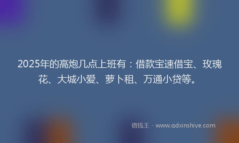 2025年的高炮几点上班有：借款宝速借宝、玫瑰花、大城小爱、萝卜租、万通小贷等。