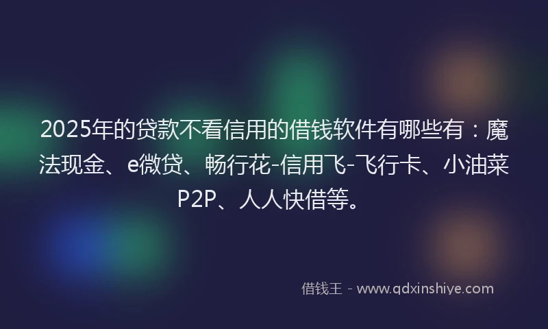 2025年的贷款不看信用的借钱软件有哪些有：魔法现金、e微贷、畅行花-信用飞-飞行卡、小油菜P2P、人人快借等。