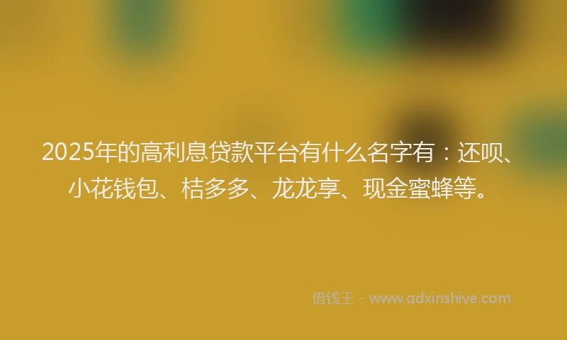 2025年的高利息贷款平台有什么名字有：还呗、小花钱包、桔多多、龙龙享、现金蜜蜂等。