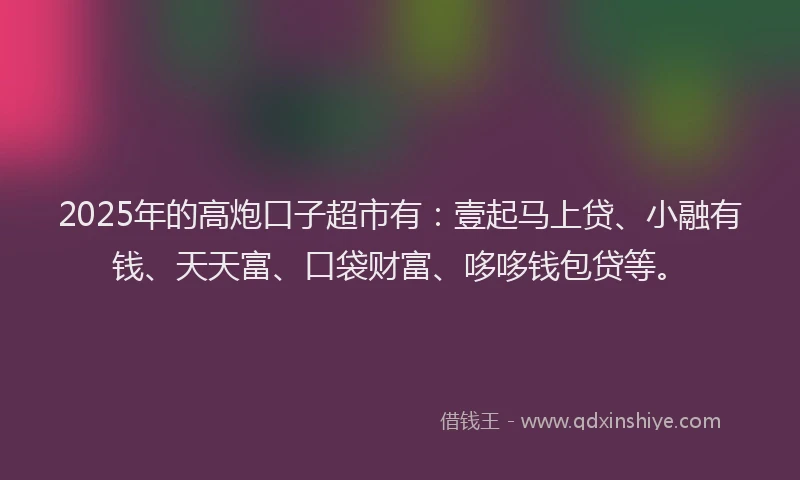 2025年的高炮口子超市有：壹起马上贷、小融有钱、天天富、口袋财富、哆哆钱包贷等。