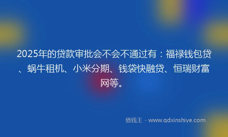 2025年的贷款审批会不会不通过有：福禄钱包贷、蜗牛租机、小米分期、钱袋快融贷、恒瑞财富网等。