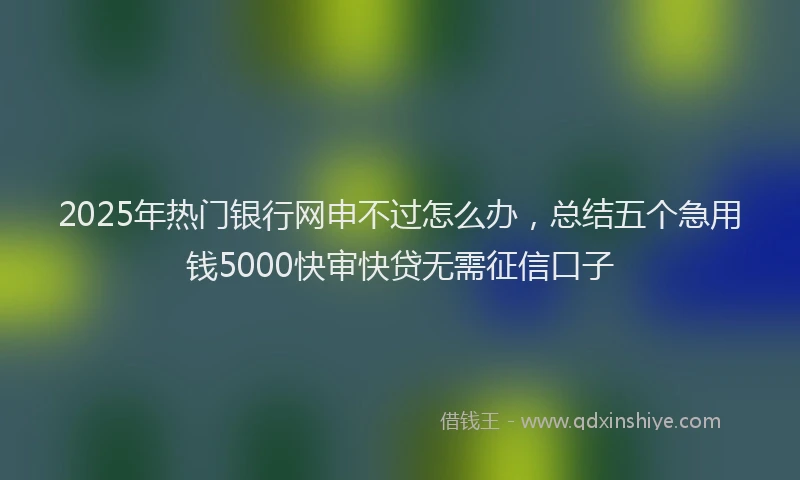 2025年热门银行网申不过怎么办，总结五个急用钱5000快审快贷无需征信口子