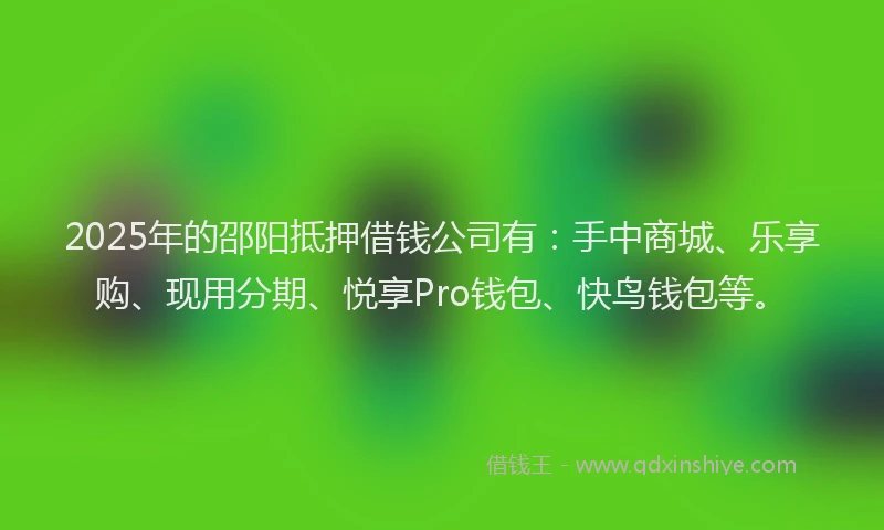 2025年的邵阳抵押借钱公司有：手中商城、乐享购、现用分期、悦享Pro钱包、快鸟钱包等。