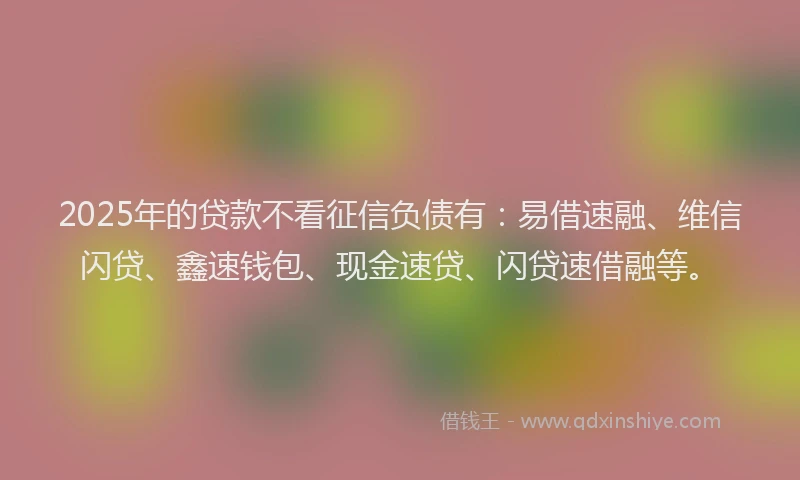 2025年的贷款不看征信负债有：易借速融、维信闪贷、鑫速钱包、现金速贷、闪贷速借融等。