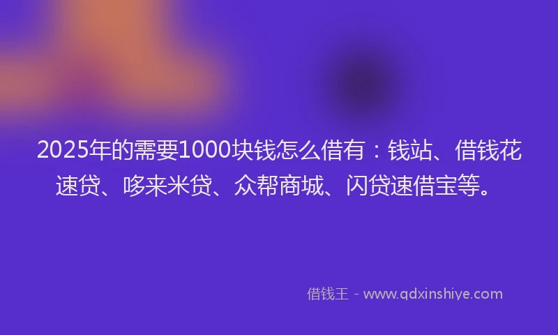 2025年的需要1000块钱怎么借有：钱站、借钱花速贷、哆来米贷、众帮商城、闪贷速借宝等。
