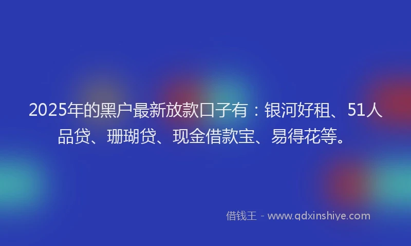 2025年的黑户最新放款口子有：银河好租、51人品贷、珊瑚贷、现金借款宝、易得花等。