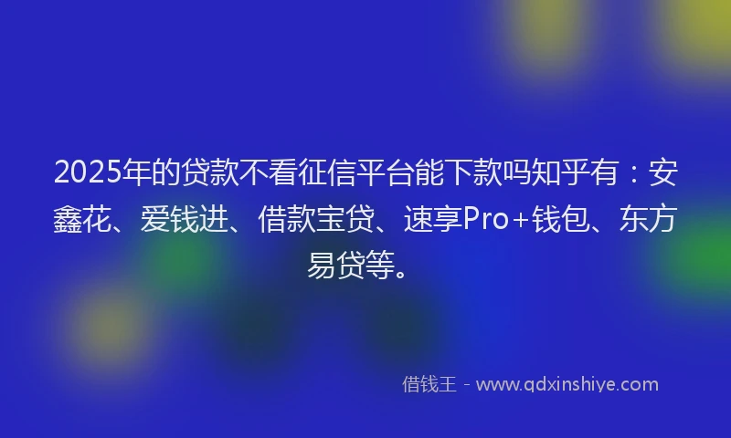 2025年的贷款不看征信平台能下款吗知乎有：安鑫花、爱钱进、借款宝贷、速享Pro+钱包、东方易贷等。