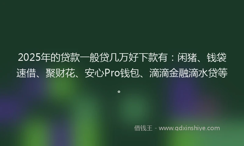 2025年的贷款一般贷几万好下款有：闲猪、钱袋速借、聚财花、安心Pro钱包、滴滴金融滴水贷等。
