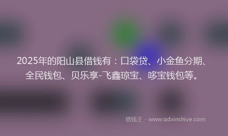2025年的阳山县借钱有：口袋贷、小金鱼分期、全民钱包、贝乐享-飞鑫琼宝、哆宝钱包等。