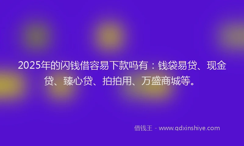 2025年的闪钱借容易下款吗有：钱袋易贷、现金贷、臻心贷、拍拍用、万盛商城等。