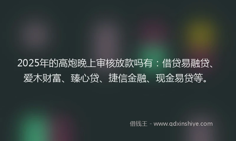 2025年的高炮晚上审核放款吗有：借贷易融贷、爱木财富、臻心贷、捷信金融、现金易贷等。