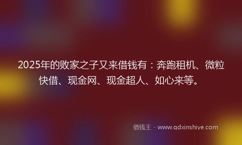 2025年的败家之子又来借钱有：奔跑租机、微粒快借、现金网、现金超人、如心来等。