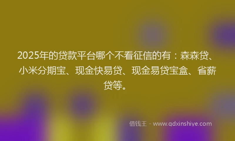2025年的贷款平台哪个不看征信的有：森森贷、小米分期宝、现金快易贷、现金易贷宝盒、省薪贷等。