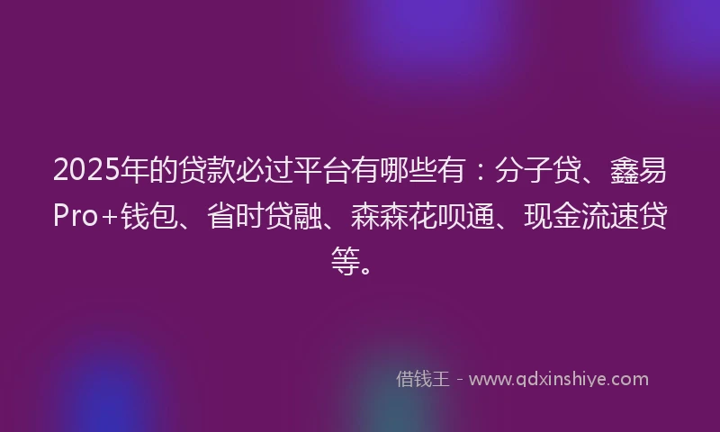 2025年的贷款必过平台有哪些有：分子贷、鑫易Pro+钱包、省时贷融、森森花呗通、现金流速贷等。