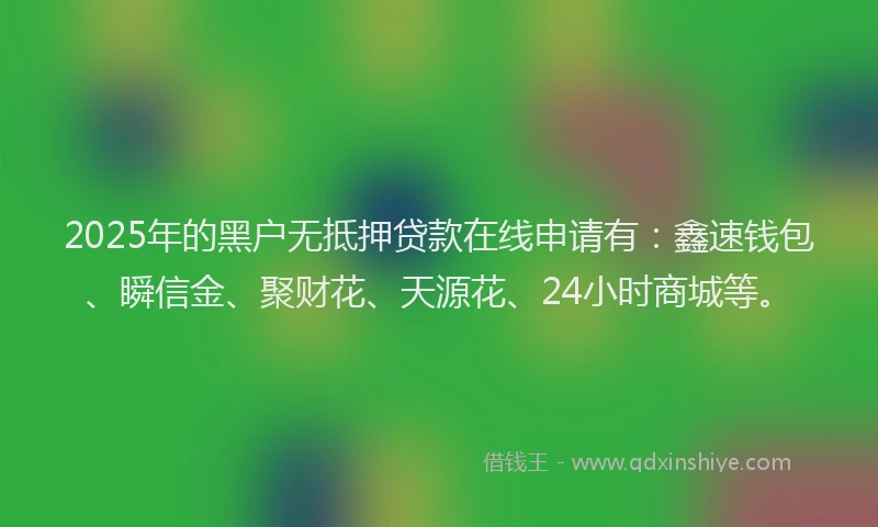 2025年的黑户无抵押贷款在线申请有：鑫速钱包、瞬信金、聚财花、天源花、24小时商城等。