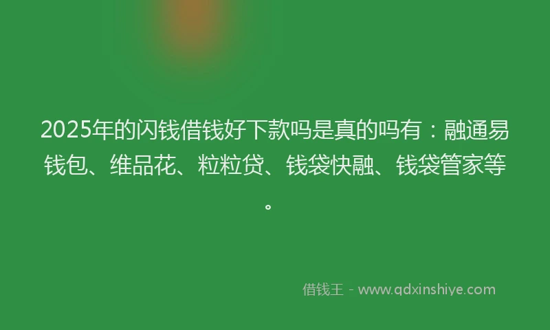 2025年的闪钱借钱好下款吗是真的吗有：融通易钱包、维品花、粒粒贷、钱袋快融、钱袋管家等。