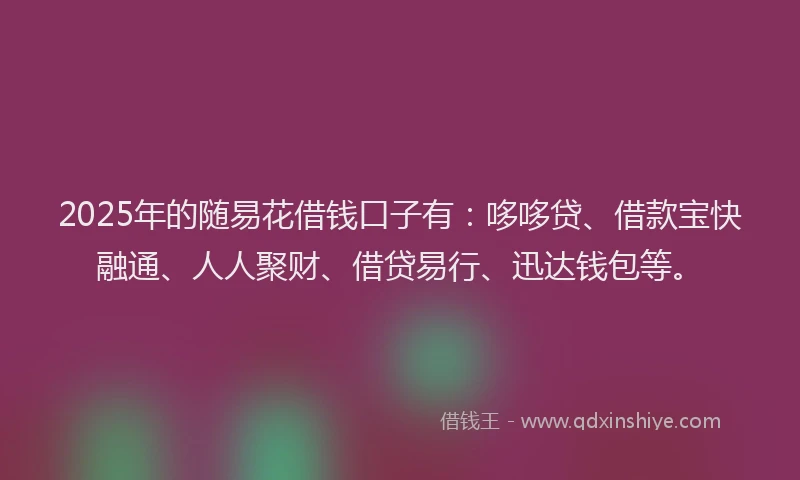 2025年的随易花借钱口子有：哆哆贷、借款宝快融通、人人聚财、借贷易行、迅达钱包等。