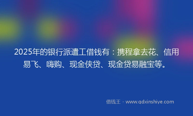 2025年的银行派遣工借钱有：携程拿去花、信用易飞、嗨购、现金侠贷、现金贷易融宝等。